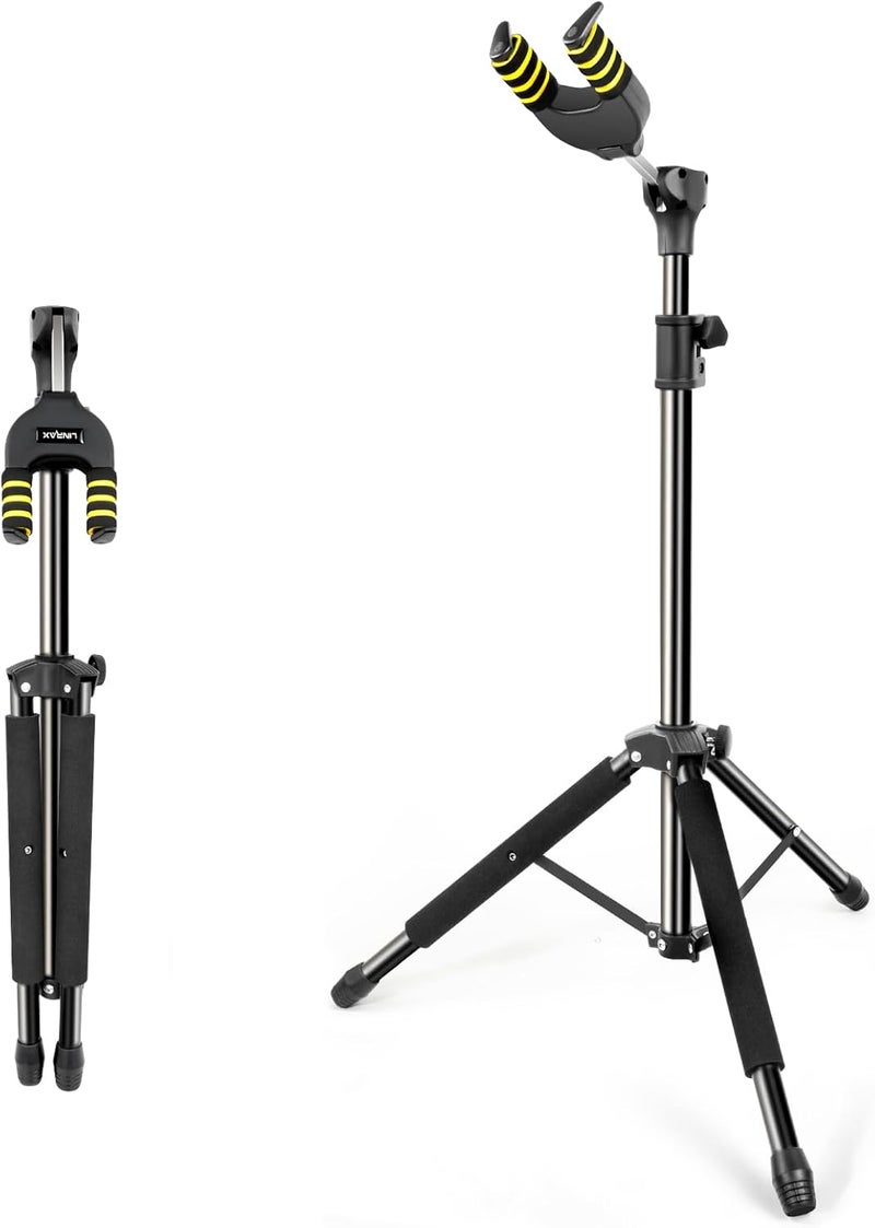 LINRAX LS1 Folding Guitar Stand, Auto-Lock Guitar Holder, Adjustable Height and Base, Universal Floor Stand for Acoustic Classical Electric Guitar Bass Ukulele Banjo Mandolin, Tripod Display Rack - Image 1